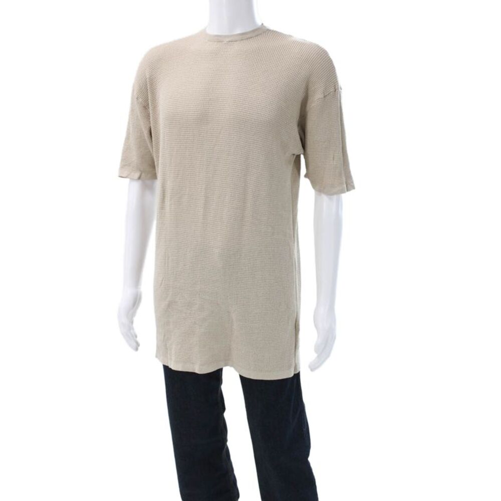 Designer Mens Basic Beige Cotton Crew Neck Short Sleeve T-Shirt Size M